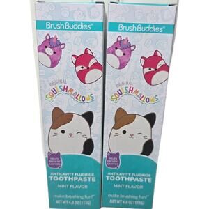 2 BrushBuddies Anticavity Fluoride Toothpaste Original Squishmallows Mint Flavor